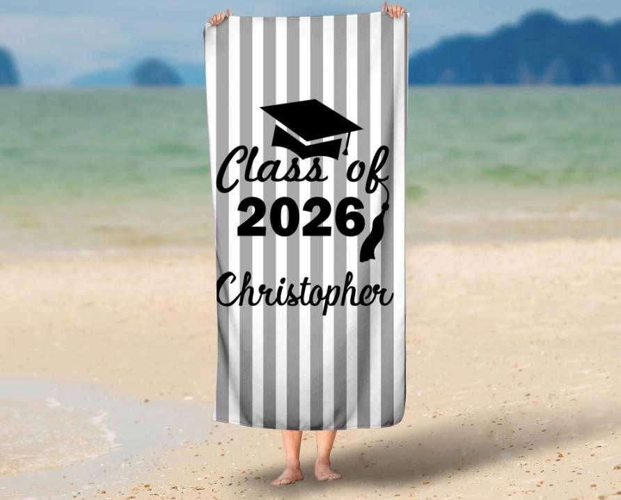 Graduation Beach Towel, Grad Gift for Him and Her, Perfect for College High School Graduation Souvenir Present