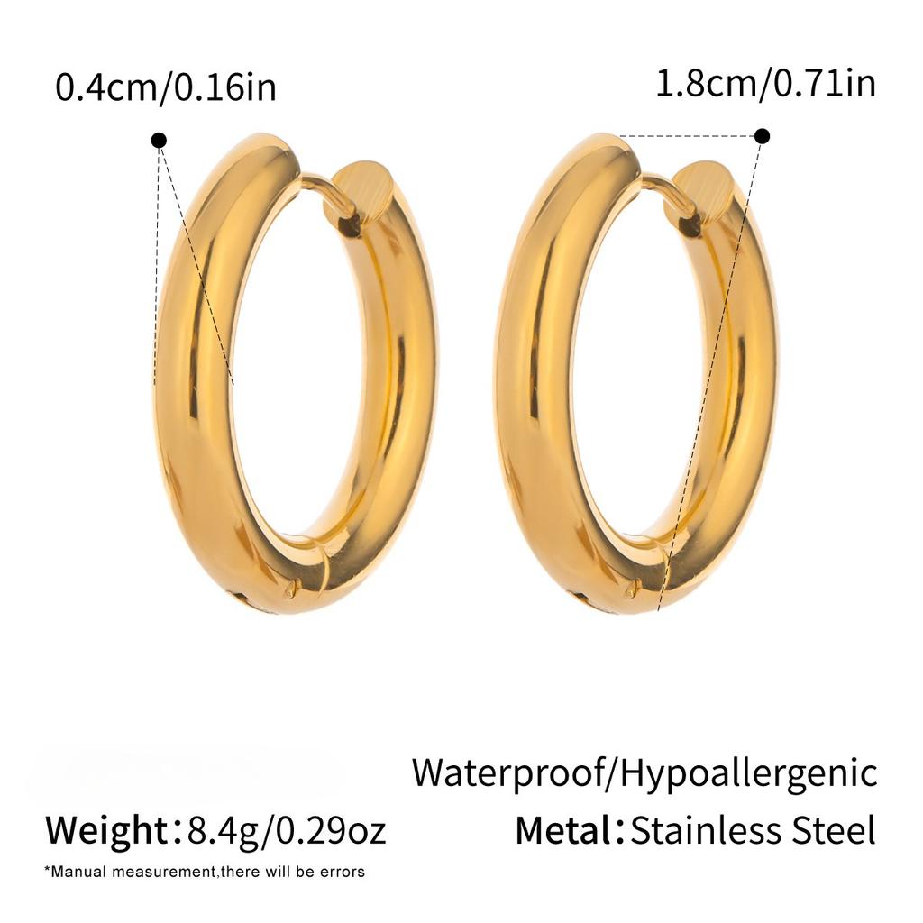 Yori Simple Versatile Classic Stainless Steel Hoop Earrings 18K Gold Plated Autumn Winter Style Waterproof Jewelry Gift