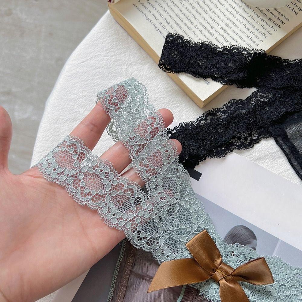 Low Waist Lace Strap Panties Bowknot See Through Briefs Color Blocking Underwear for Women Women