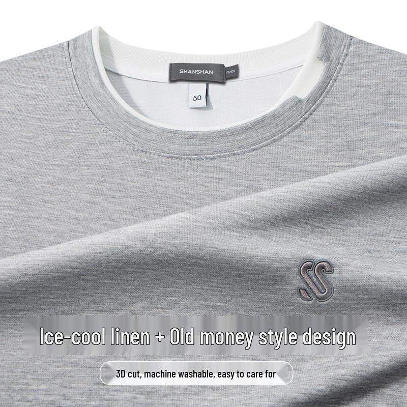 SHANSHAN Men s Linen Blend Short Sleeve T-Shirt 38