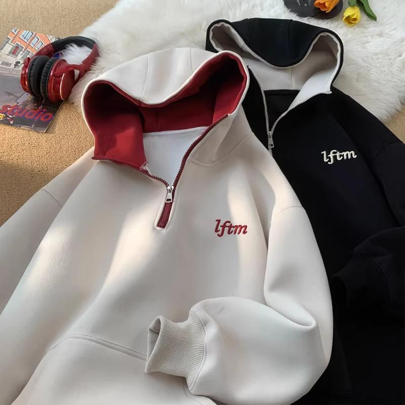 Sweat à capuche pour garçon avec demi-fermeture éclair et doublure polaire - Tendance, Épais, Vêtement Automne/Hiver pour Collégiens et Lycéens