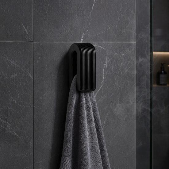 3D Printed Towel Hook Vertical Grain U-Shaped Appearance Adhesive Installation Automatic Locking Hook