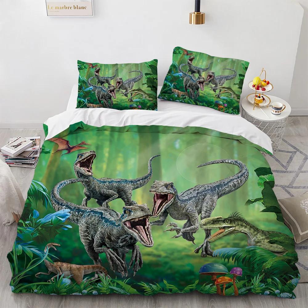 Dinosaur Duvet Cover Set King Queen Size For Kids Boys Girls Polyester Bedding Set Cartoon Wild Animals Pattern Comforter Cover