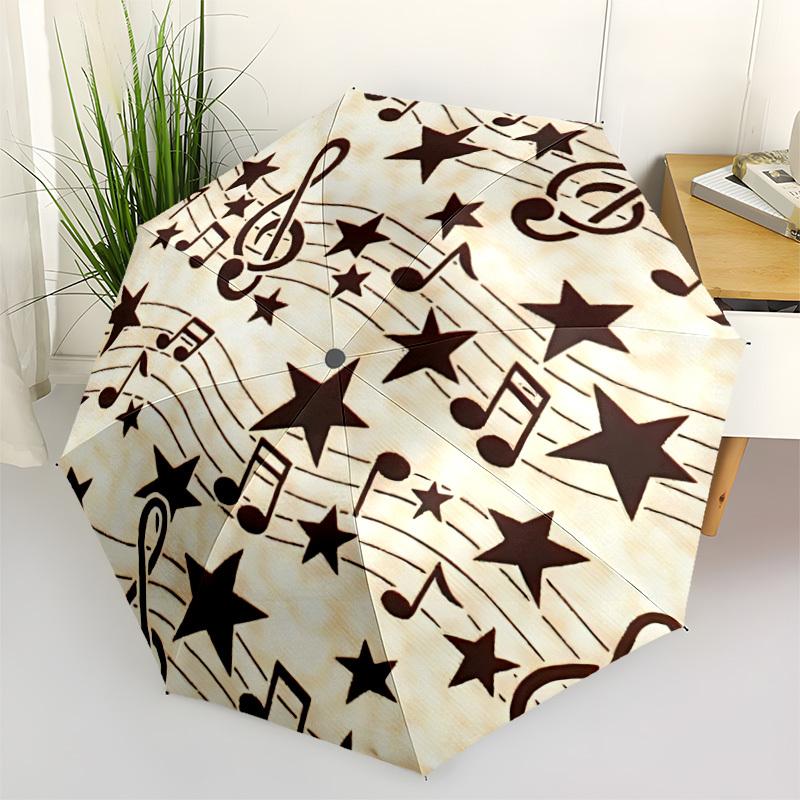 

1pc Music Notes Stars Pattern Automatic Opening and Closing Folding Umbrella with 8 Iron Ribs - Portable, Foldable for Travel yy251124156