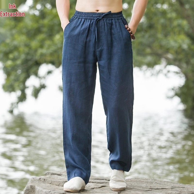 Men's Retro Chinese Style Linen Summer Trousers - Loose, Thin, Straight Casual Pants.
