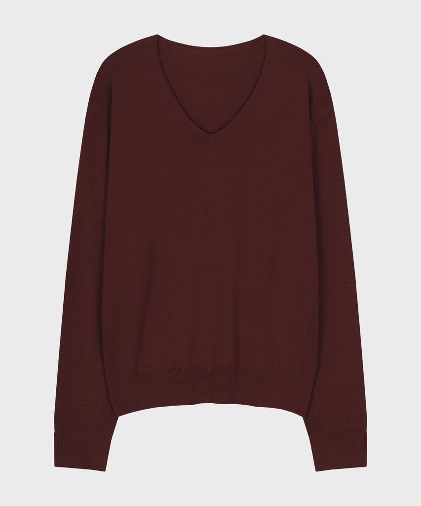 NOIRER Silk Wool Blend Deep V-Neck Knit (Red)