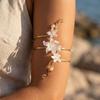 Gold Color Metal Floral Open Cuff Armlet Enamel Glaze Craft Spiral Arm Bracelet  Vacation Style