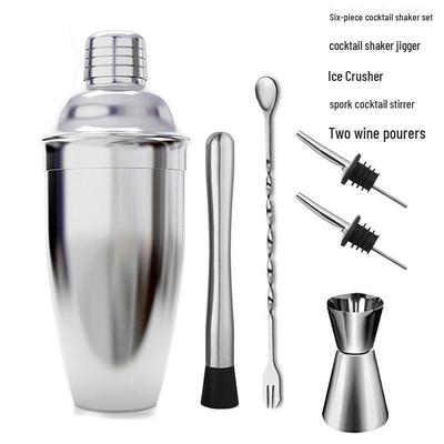 6-Piece Stainless Steel Cross-Border Cocktail Shaker Set: Shaker, Jigger, Muddler & Bar Tools