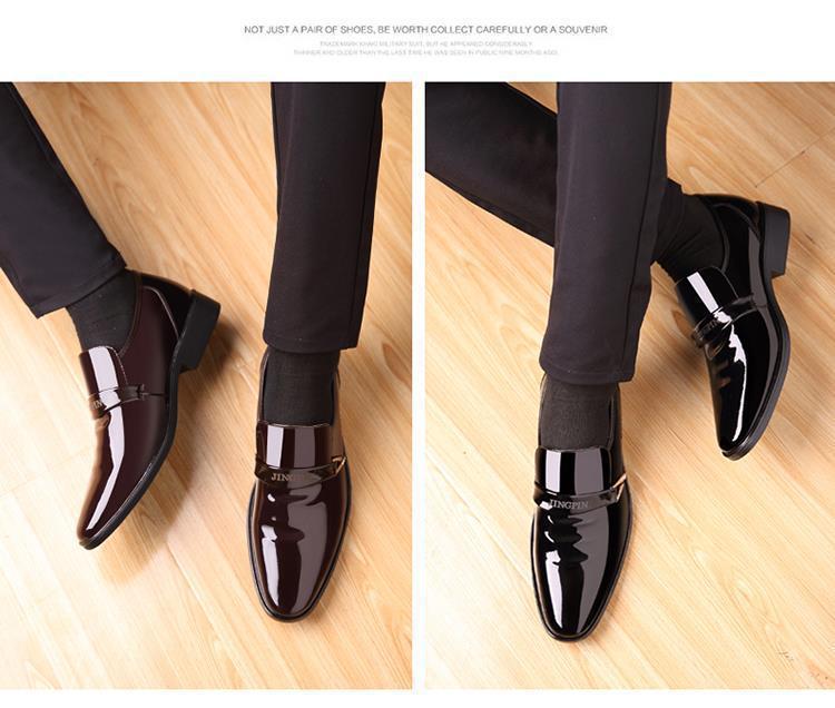 2025 Spring Men's Korean Style Fashion Casual Leather Shoes - Patent Leather Business Shoes