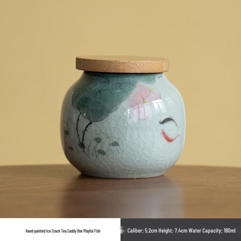 Hand-Painted Lotus Ceramic Tea Caddy