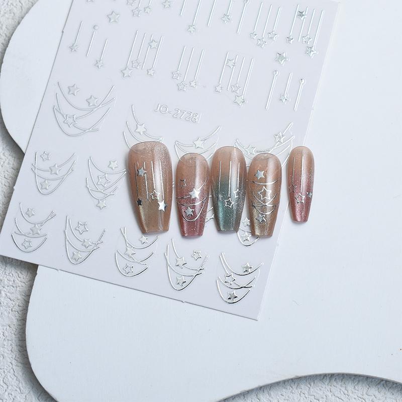 1 Sheet 3D Gold/ Silver Star Bronzing Nail Art Sticker Laser Star Styles Nail Decal Gold Silver Self-Adhesive Slider