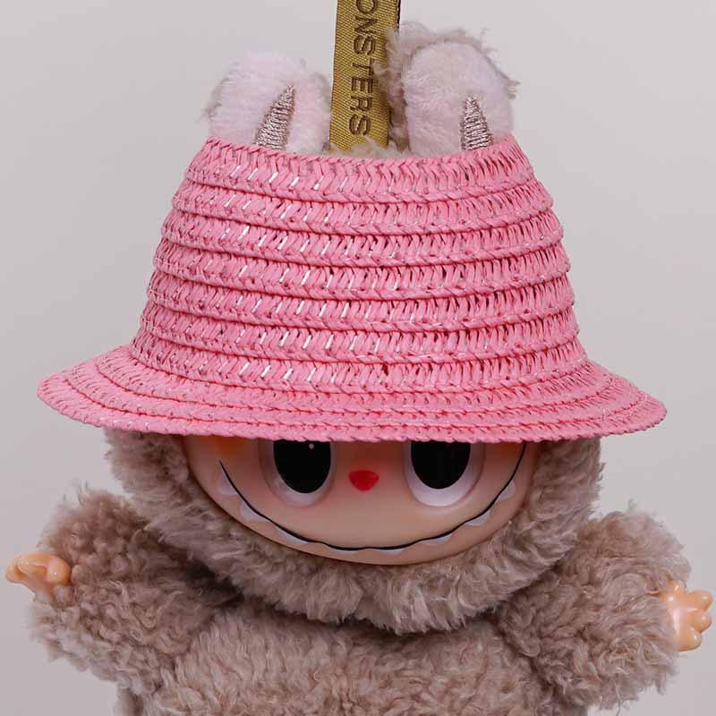 Labubu Mini Straw Hat with Woven Top, Round Crown for Doll Dress-Up