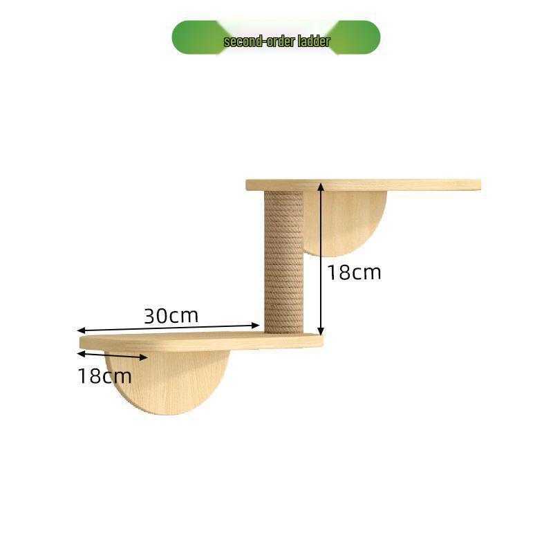 Wall-Mounted Solid Wood Cat Climbing Frame with Bed, Jumping Platform, and Scratching Post
