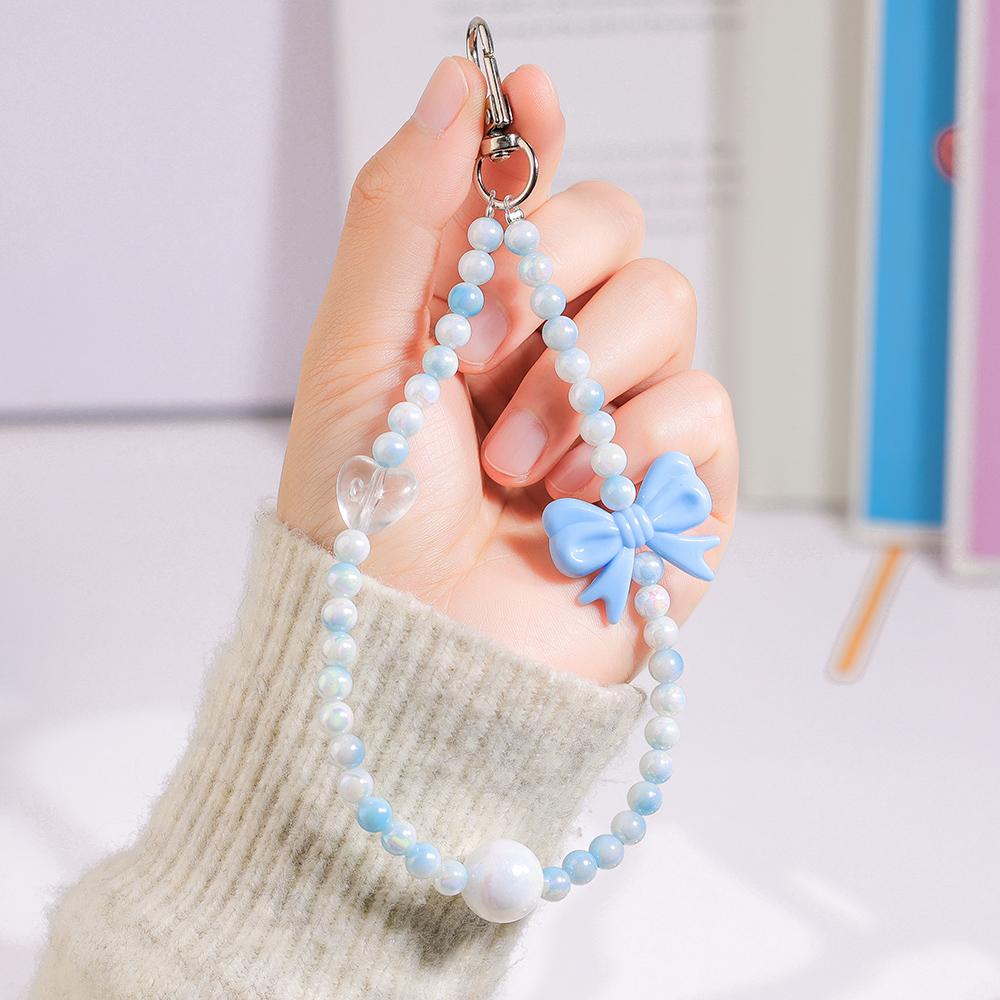 Pink Butterfly Pearl Bow Phone Chain Anti-Lost Bracelet For Mobile Phone Case Wrist Strap Lanyard Phone Keychain Portable Chain