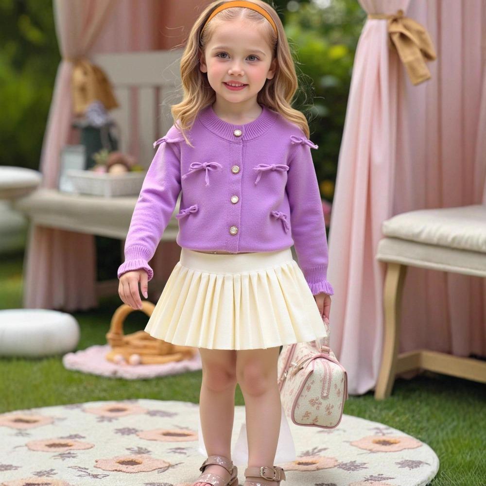 3-7Y Girls' Sweater Set - New Autumn/Winter Cardigan Knit Sweater Long Sleeve + Knit Sweater Dress Two-Piece Set