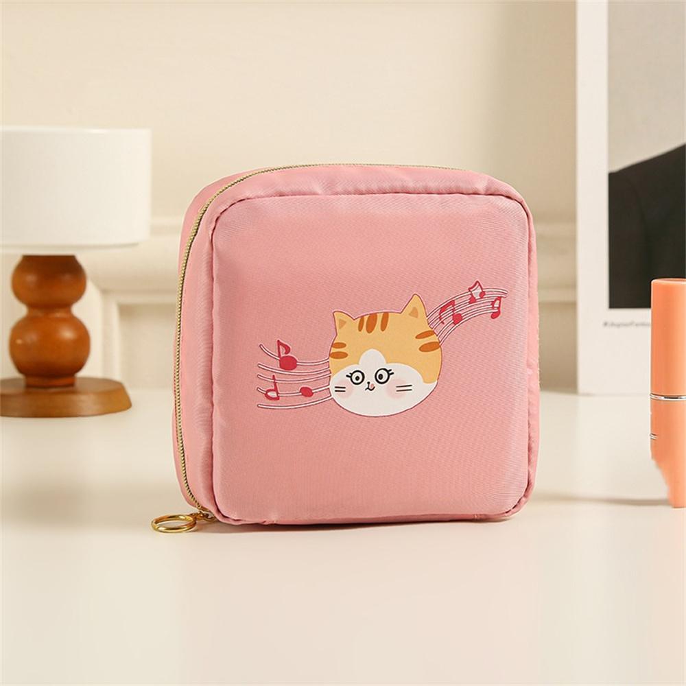Double-Layer Toiletry Bag for Women Travel Wash Organizer Portable Cosmetics Storage Cute Cat Makeup Bag Sanitary Napkin Pouch