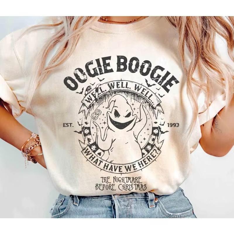 

2025 Halloween Retro Boogie Womens Shirt Oogie Boogie Bash Printed Halloween Breathable Quick Drying Tshirt S