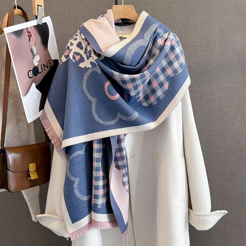 Fashion flower jacquard scarf women's autumn and winter imitation cashmere thickened warm scarf temperament outer shawl