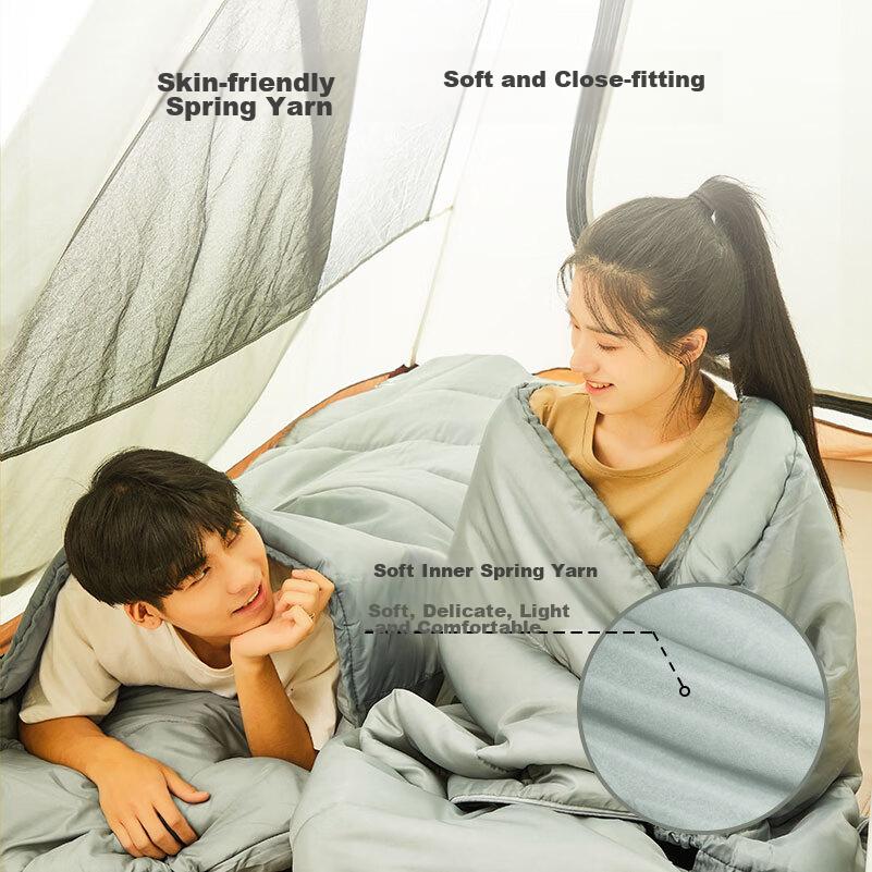Jingdong Jingzao Camping Sleeping Bag, Outdoor Envelope-Style Hooded Sleeping Bag, Rock Gray, 1.5kg, 10-15℃