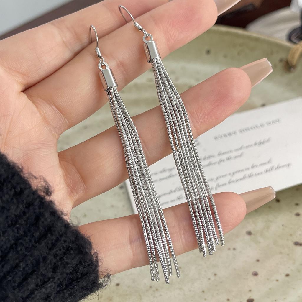 925 Sterling Silber Vintage Ohrringe Für Damen Trendig Einfach Lange Quaste Ohrring Schmuck Allergievorbeugend Partyzubehör