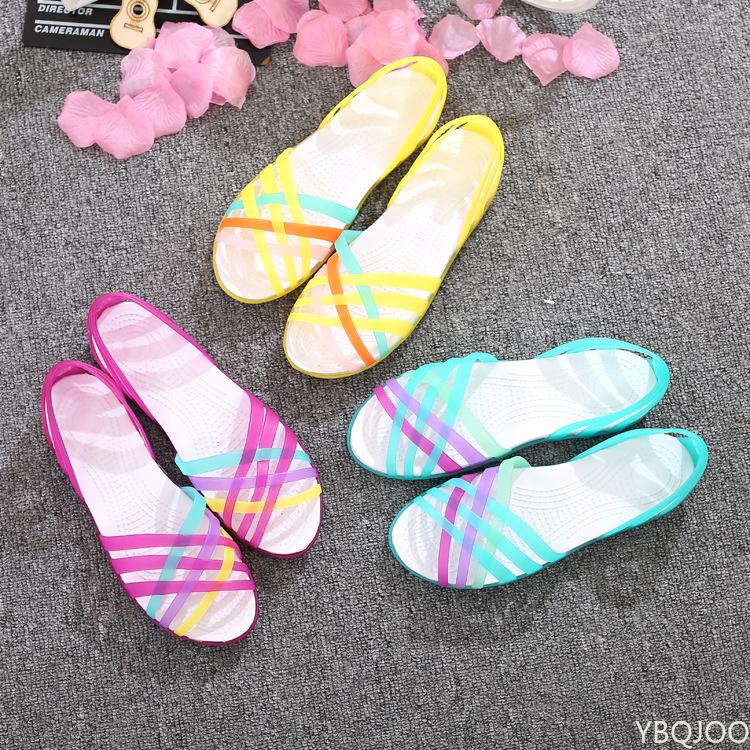 Women Sandals Hot Sale Summer New Candy Color Women Shoes Peep Toe Stappy Beach Sandals Rainbow Jelly Shoes Woman Flats