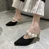New Summer Style Fashionable Comfortable Elegant Casual and Versatile Pearl Heel Wear-resistant Toe-toe Shoes High Heels