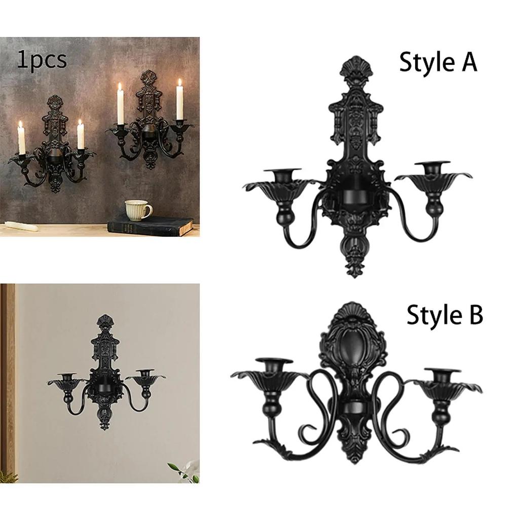 American retro black wall-mounted candlestick, background wall decoration, candle cup, garden wall hanging item, candle stand