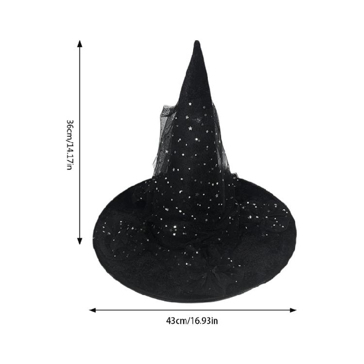Halloween Lace Witch Hat Unique Star Tulle Wizard Unique Costume Cosplay