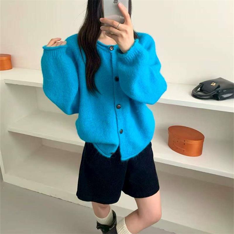 Korean Multi-Color Knit Cardigan for Women - Autumn/Winter, Soft Loose Fit, Single-Breasted Style