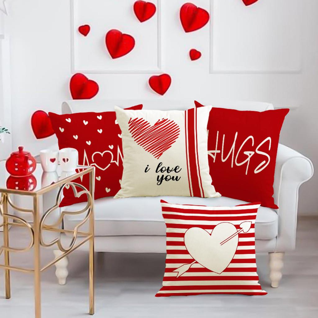 Valentine's Day Couple Love Sofa Pillow Cover Home Decoration Pillow Cover Linen Printed Cushion Cover