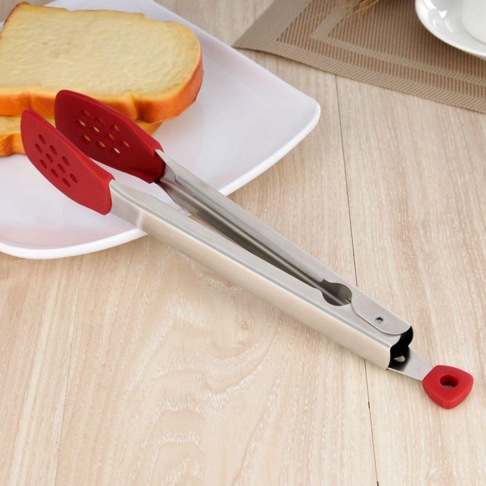 Silicone Head BBQ Grilling Tongs Anti-Scalding Cake Bread Tong Non-Stick Steak Tongs  Kitchen Use