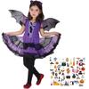 Halloween Cosplay Costume Children Girls Witch One Piece Vampire Devil Dress Disguise 4 Piece Set Headband Feather Tattoo S Size [EMIRIP] (Dress + + +