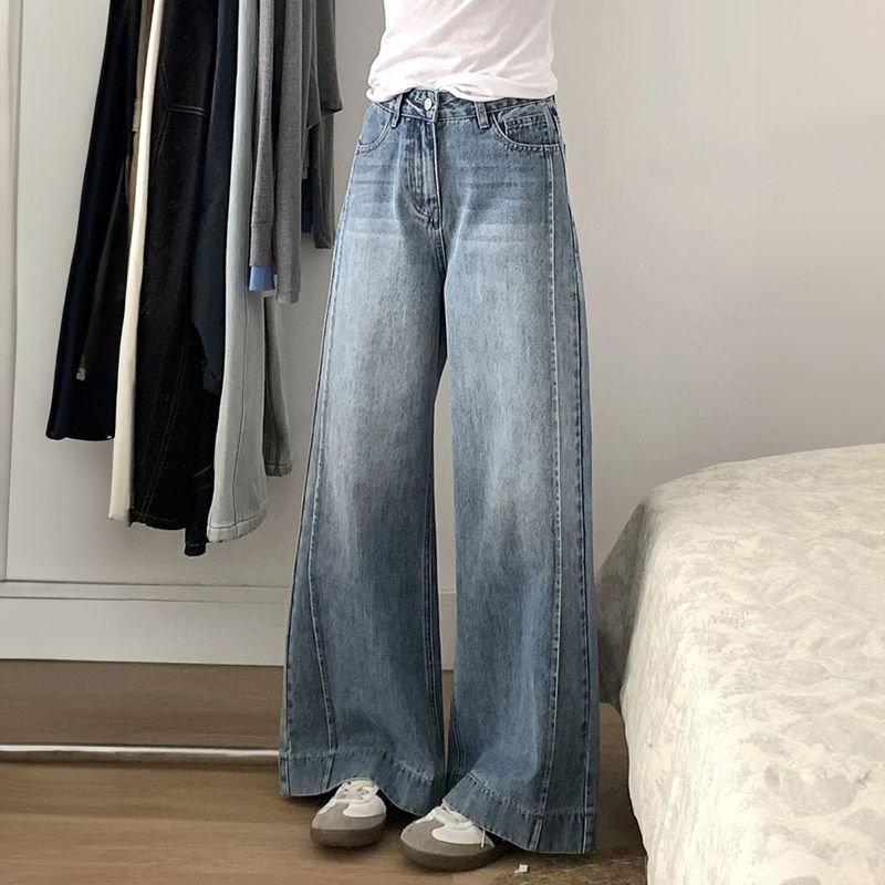 

150cm Small Retro Wide Leg Denim Female Summer New Arrival High Waist Loose and Slimming Straight Mopping Pants Blue pants recommend height 155-165cm XL