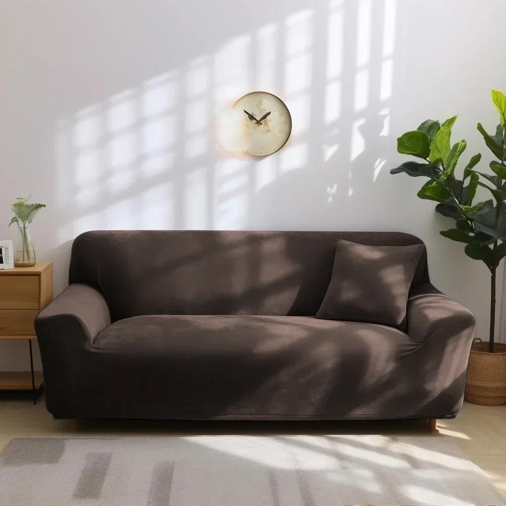 Winter Thick Sofa Covers Soft Velvet Slipcovers Furniture Protector Thick Couch Covers Washable For 1/2/3/4 Seater Living Room