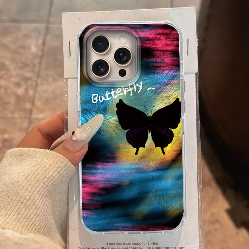 Case For IPhone 16 15 13 Plus Pro Max 7 14 Pro 5G Phone Cover Green Black Butterfly Gradient Pattern For IPhone 16e Luxury Bags