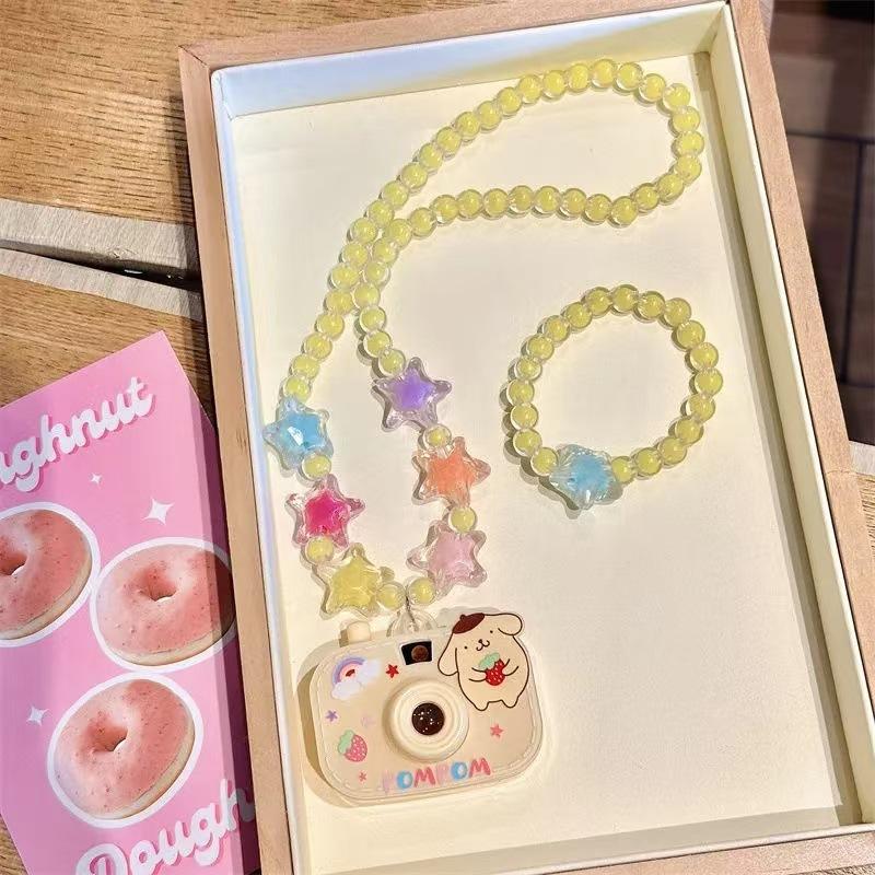 2Pcs Cute Glowing Toy Cartoon Sanrio Kuromi Children Projection Camera Beaded Necklace Bracelet Jewelry Girl Birthday Gift