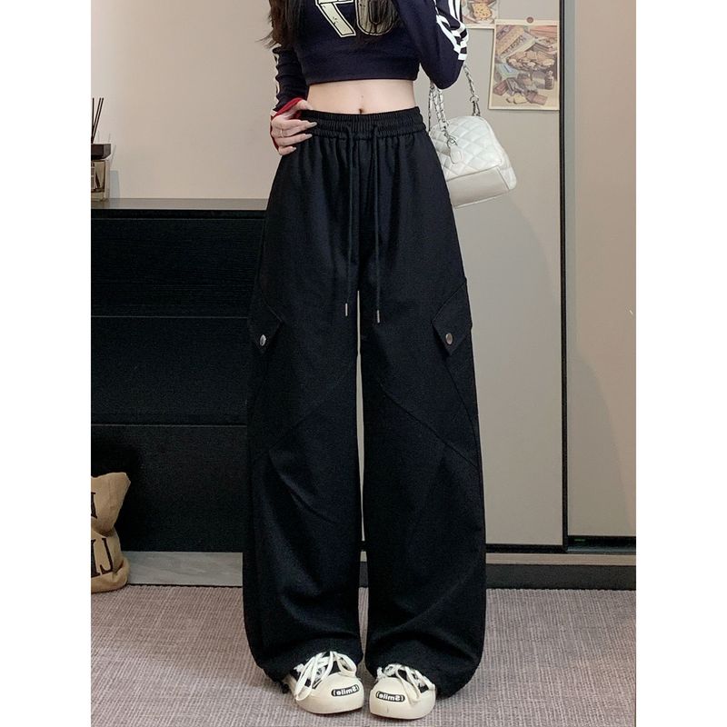 American Style Sexy High Waist Style In Gray Casual Pants Cargo Pants Women's Autumn Loose Drooping Loose Pants Straight-Leg Pants Mop Pants
