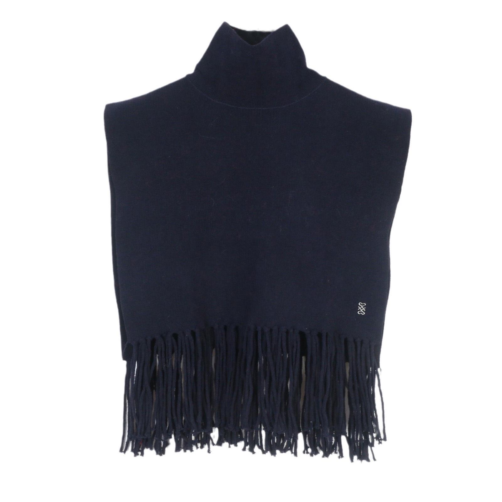 

Женский вязаный жилет-шаль с кисточками и высоким воротником цвета французского морского флота, осень 2024 Large