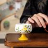 Hand-Painted Golden Osmanthus Ceramic Tea Cup - Artistic Floral Design for Personal Use or Gift