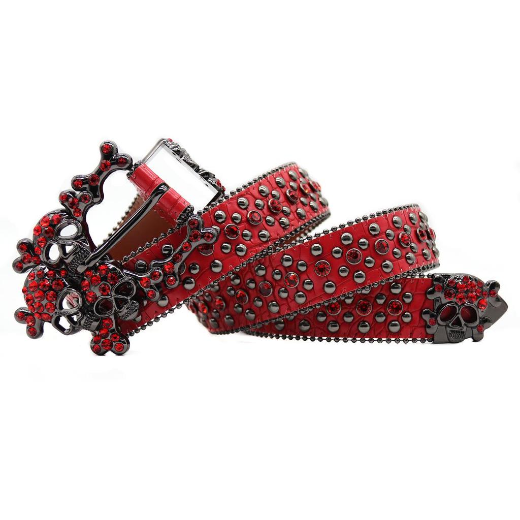 High-End Red Hip Hop Skull Belt for Men's Trendy Jeans
