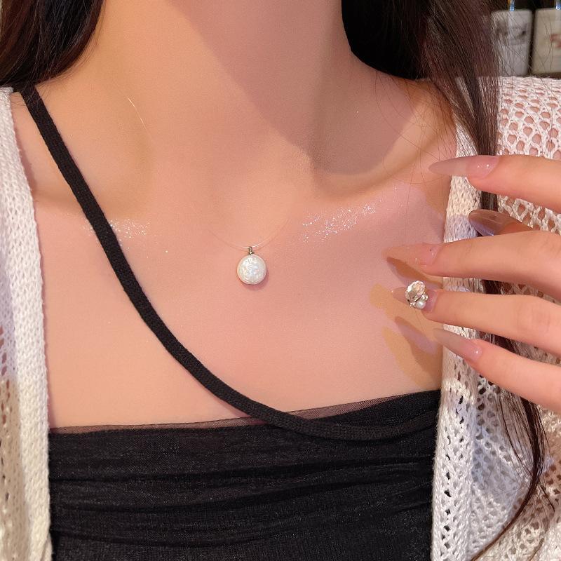 Неправильное ожерелье из одной жемчужины, женское, в стиле барокко, с цепочкой из лески на ключице, для холодного ветра, спички.