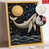 Unique 5D Framed Pearl Painting Kit with Ocean Whale and Full Moon Pattern Sparkling Bead Art Canvas DIY Handmade Craft for Living Room Decor