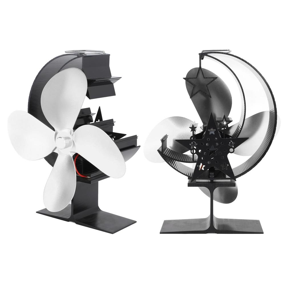 Wood Stove Fan 4 Blades Fireplace Fan Heat Powered Fast Warm Circulation Moon Star Pattern Termal