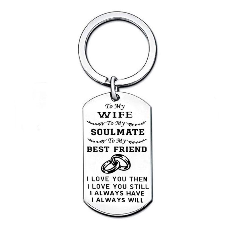 Couple Keychain To My Wife Boyfriend Girlfriend Stainless Steel Necklace Stainless Steel Keychain for Backpack Bag Pendant