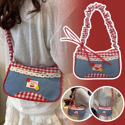 Cute Shoulder Bag Plaid Small Fresh Hand-held Commuting Bag Niche Design Large Capacity Casual Armpit Bag