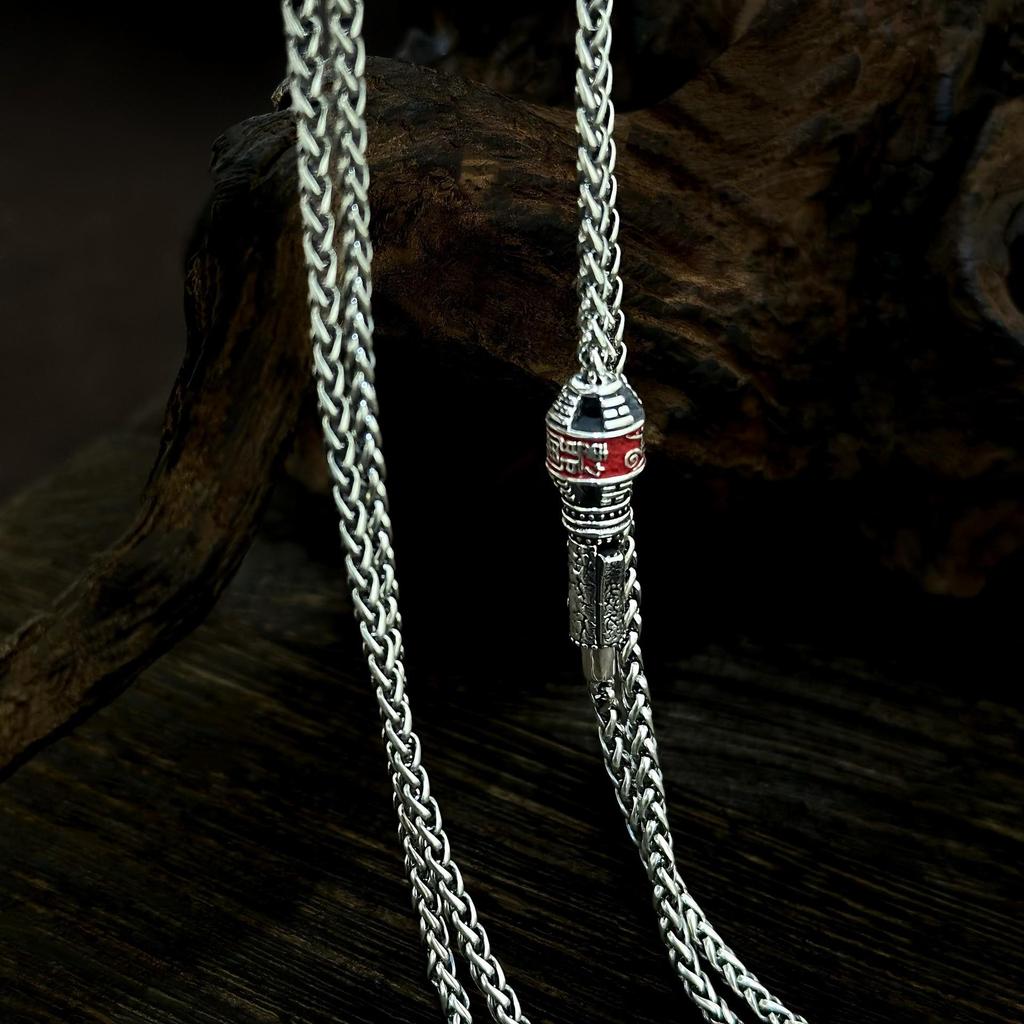 S925 Sterlingsilber Taoistisches Zinnober-Talisman-Halskette, Retro Unisex-Design mit vielseitiger Chopin-Kette.