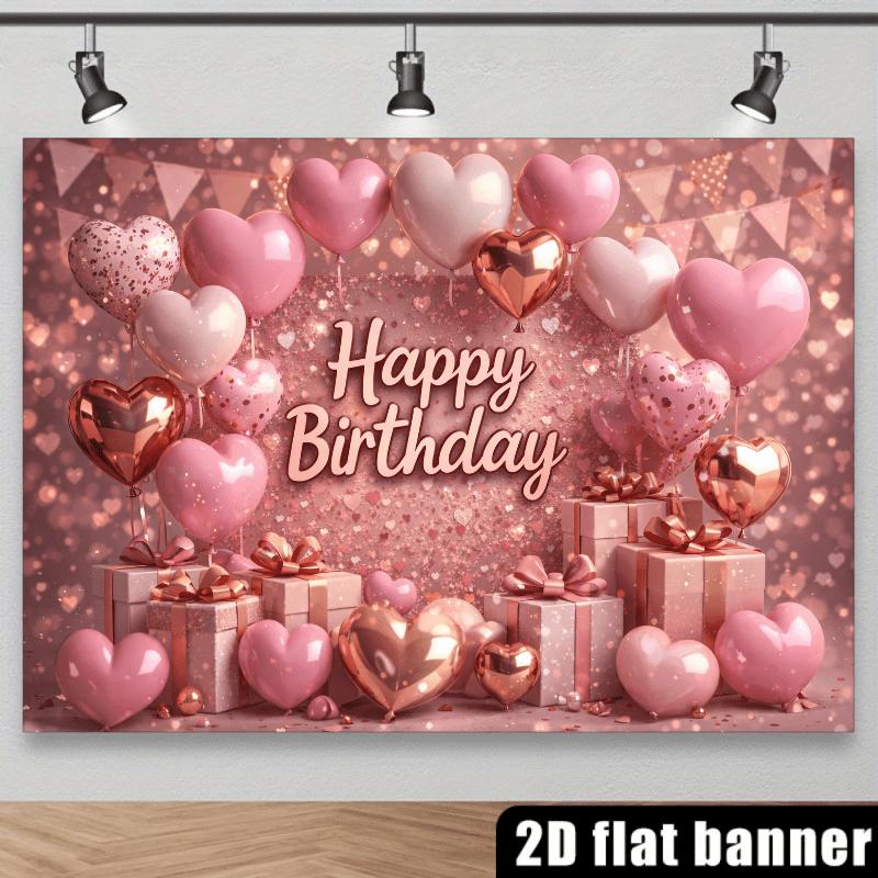2D plane luxurious heart-shaped birthday party backdrop, dark background with golden spots.zyc
