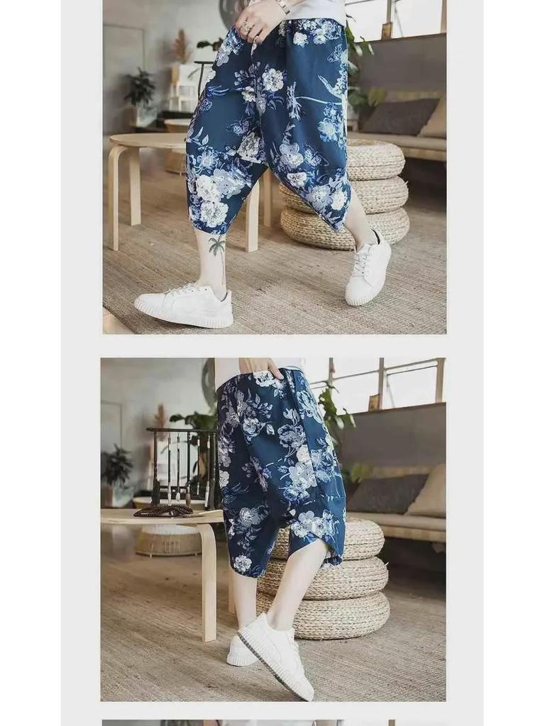 Herren Chinesischer Stil Locker Leinen Strandshorts - Trendiges 7/8 Laternen-Design