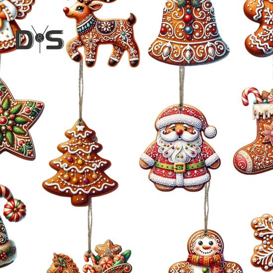 Pingente de gengibre enfeite de natal de madeira Papai Noel bonecos de gengibre decoração pendurada para lareira de árvore de natal