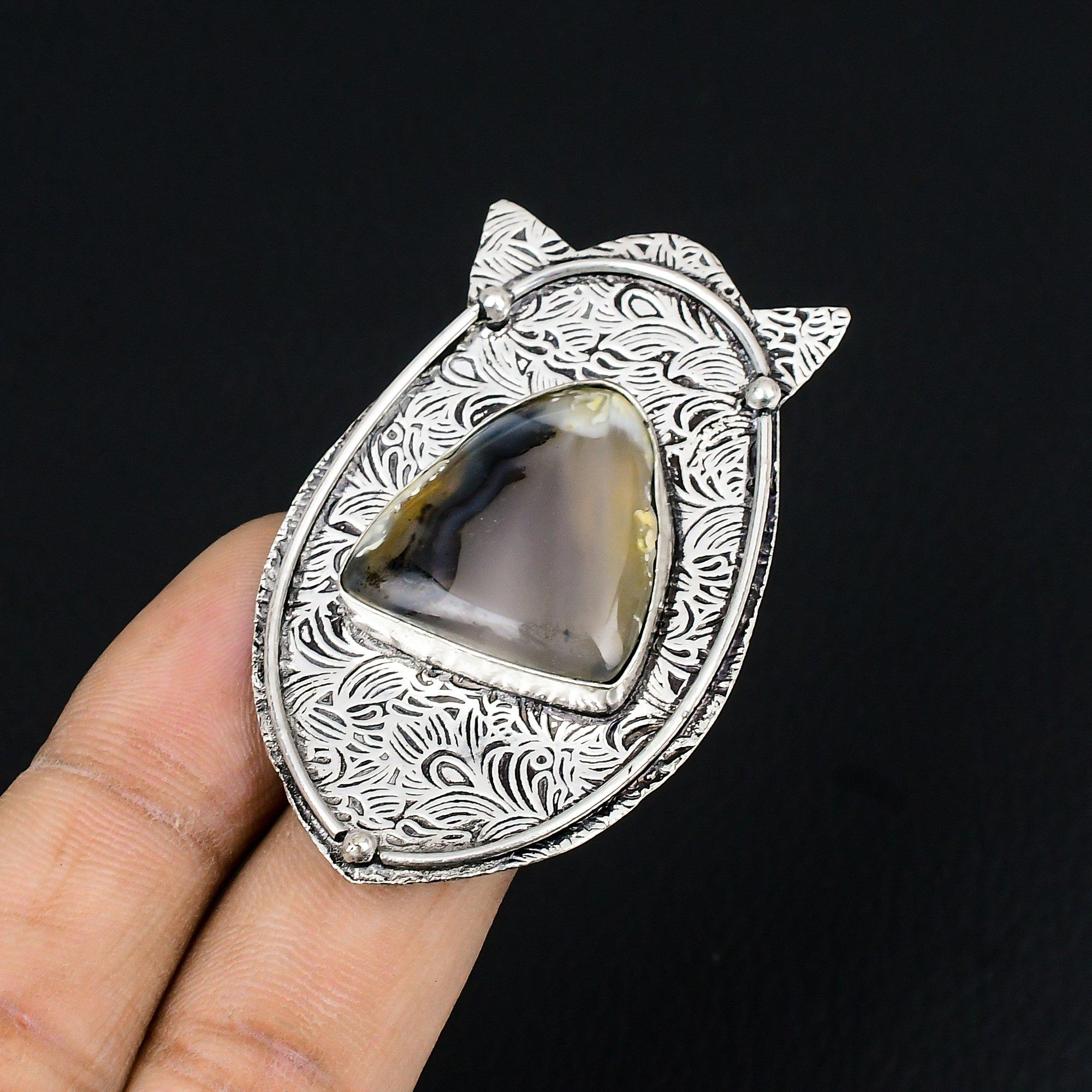 Daughters Day Sale Montana Agate Gemstone Solitaire New Ring 925 Silver US 7.75 7.75